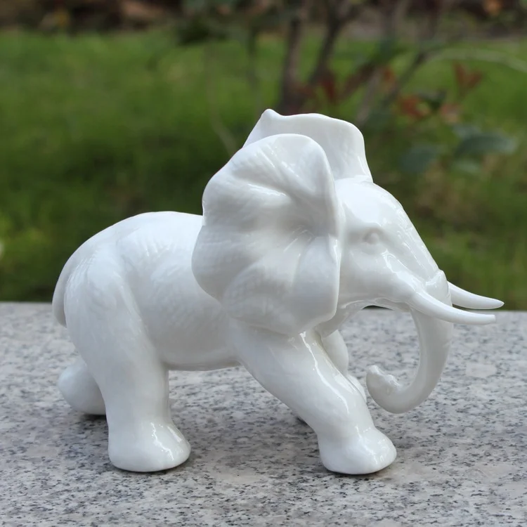 Handmade Eco-friendly Porcelain Crafts Ceramic Elephant Figurine Elegant White Elephant Room Lucky Decoration Ceramic Elephant