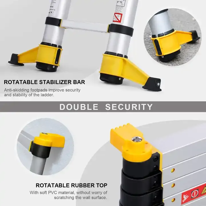 EN131  Heavy duty soft close One-Button Release Foldable Aluminum Telescopic Ladder portable