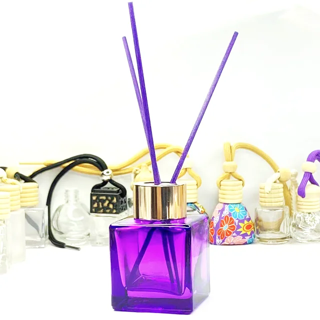 Luxury 50ml 100ml200ml Square Glass Aroma Diffuser Bottle  with cap