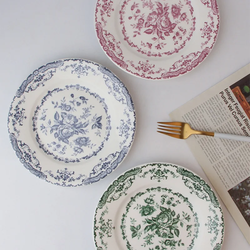 Nordic Style Ceramics Plates With Flower Pattern Porcelain Dinnerware Set For Decoration Ceramics Plate Gift Set