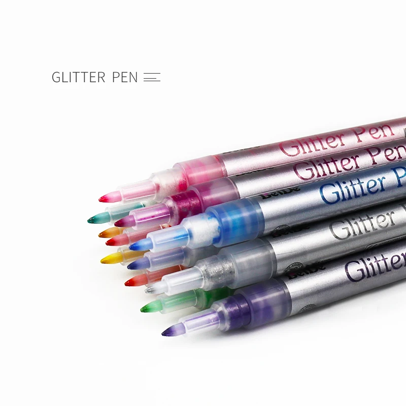 10 Assorted Beautiful shimmering Colors pigment ink valve-action glitter paint marker pen