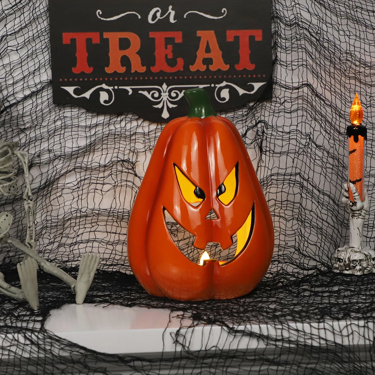 Wholesale Mall window display pieces hollowed out glow Easter scene decoration led Halloween pumpkins