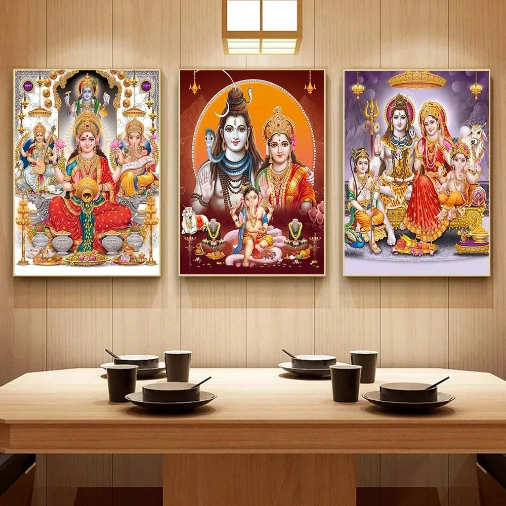 Elephant God Hindu Religious Poster Painting Print Golden Temple Canvas Art Mural Living Room Decor Wall Picture