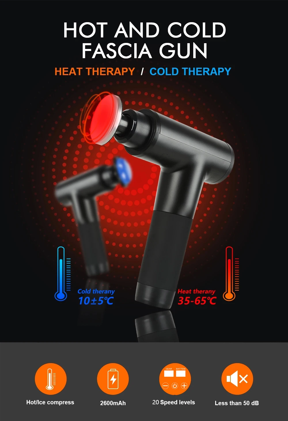 2022 New Model 20 Speeds 2600mAh Lithium Battery Body Muscle Arm Percussion Massage Gun with 8 massage heads