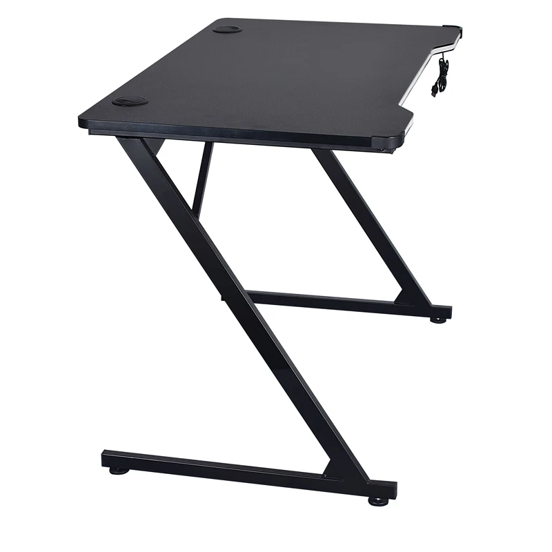 High Quality Z Shape RGB Gaming Table Mesa Gamer Racing Style Computer Gaming Desk With Cup Holder for PC