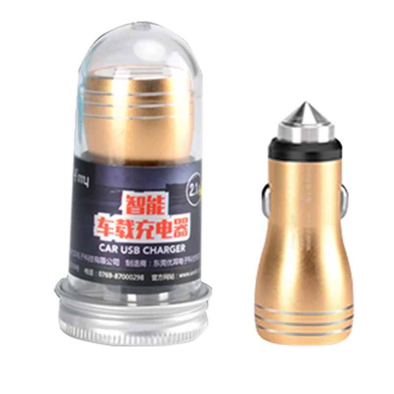 Безопасный аварийный молоток 12 В двойной USB Алюминиевый металлический автомобильный адаптер зарядного устройства