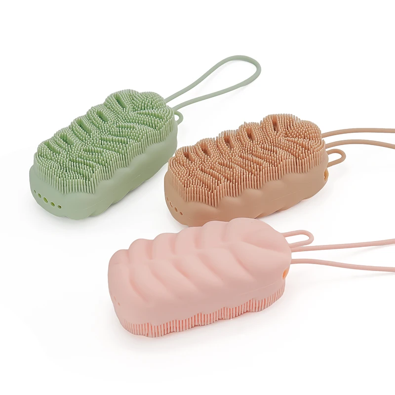 Custom Soft Dry Skin Massage Back Lash Bamboo Cleaning Hair Shower Washing Scrubber Kid Baby Silicone Bath Body Brush