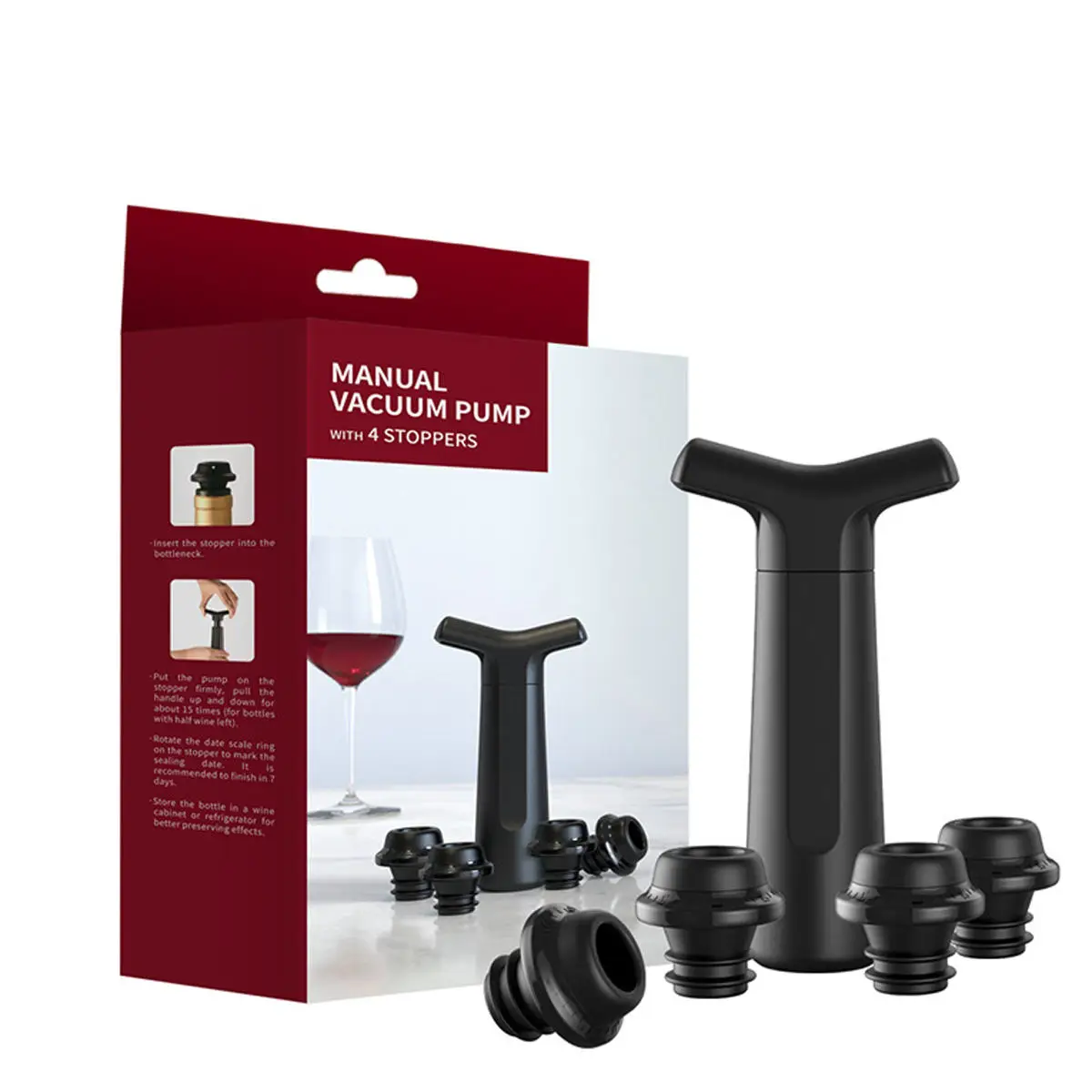 Set Reusable Wine Bottle Stopper Built-in Vacuum Wine Saver Food-safe Silicone Caps for Wine Fresh
