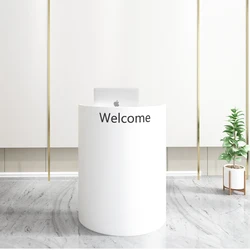 2022 Small Mini Unique White Portable Front Desk Modern Spa Counter Oval Beauty Salon Wooden Reception Desk Front Desk For Spa