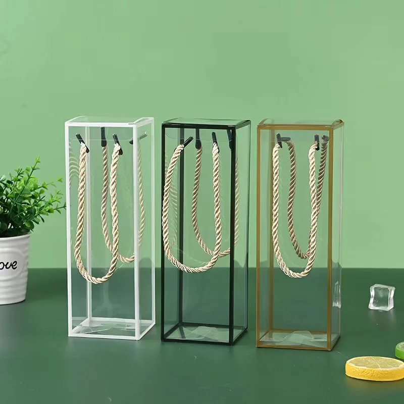 QUICK SHIPPING CLEAR  PVC PET GOLD STAMPING CANDY PACKAGING BOX WEDDING GIFT BOX WITH HANDLE