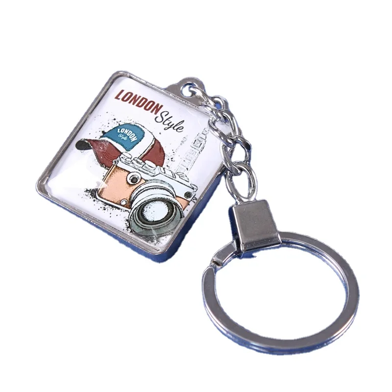 
Custom Wholesale Double-sided Literary style Crystal Glass Key Ring Glass Keychain 