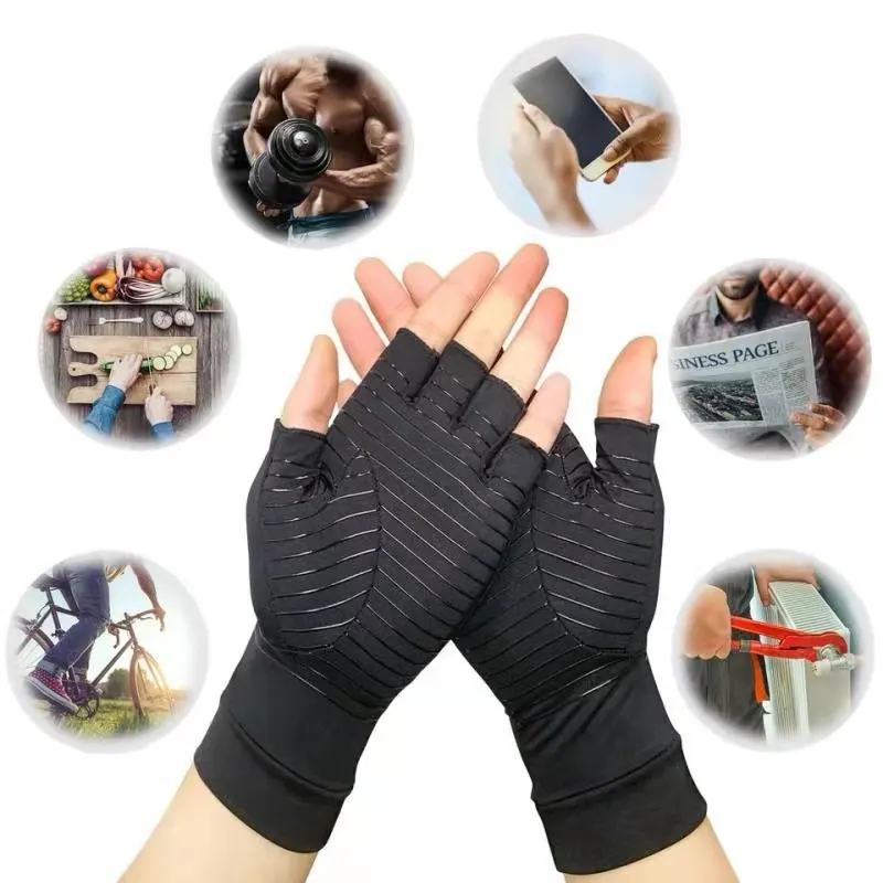 Men & Women Fingerless Sports Rheumatoid Therapy Pain Relief Copper Infused Compression Arthritis Hand Gloves For Arthritis
