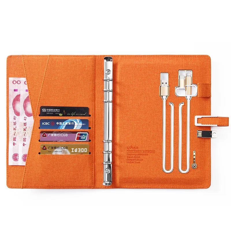 2020 colorful writing notebook custom logo with wireless powerbank USB