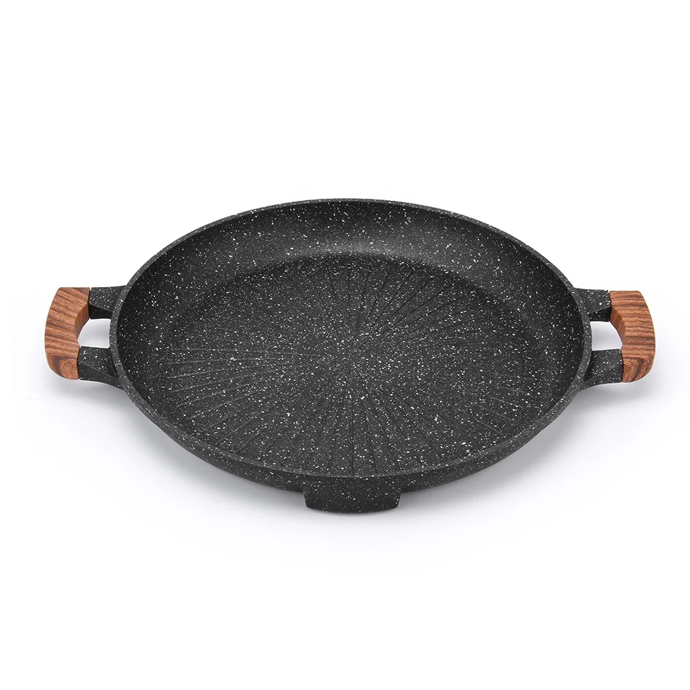 Die cast aluminum non stick fry pan with two ears round steak grill pan induction portable camping bbq grill for outdoor Kitchen
