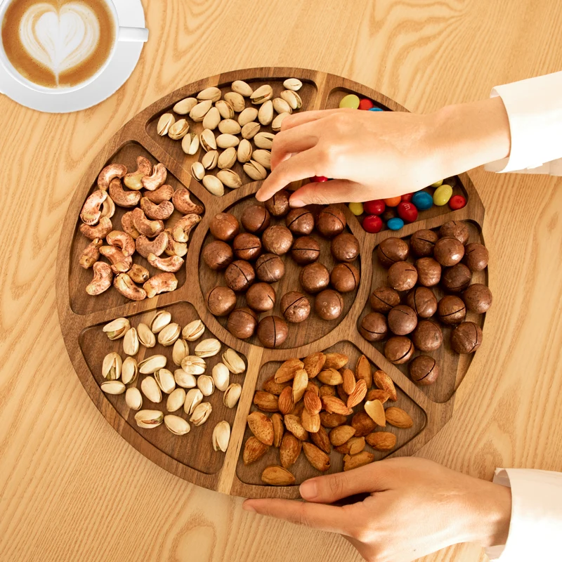 Natural Acacia Wood Lazy Susan Organizer Round Serving Tray Snack Turntable Organizer 12 Inch Round Wood Tray