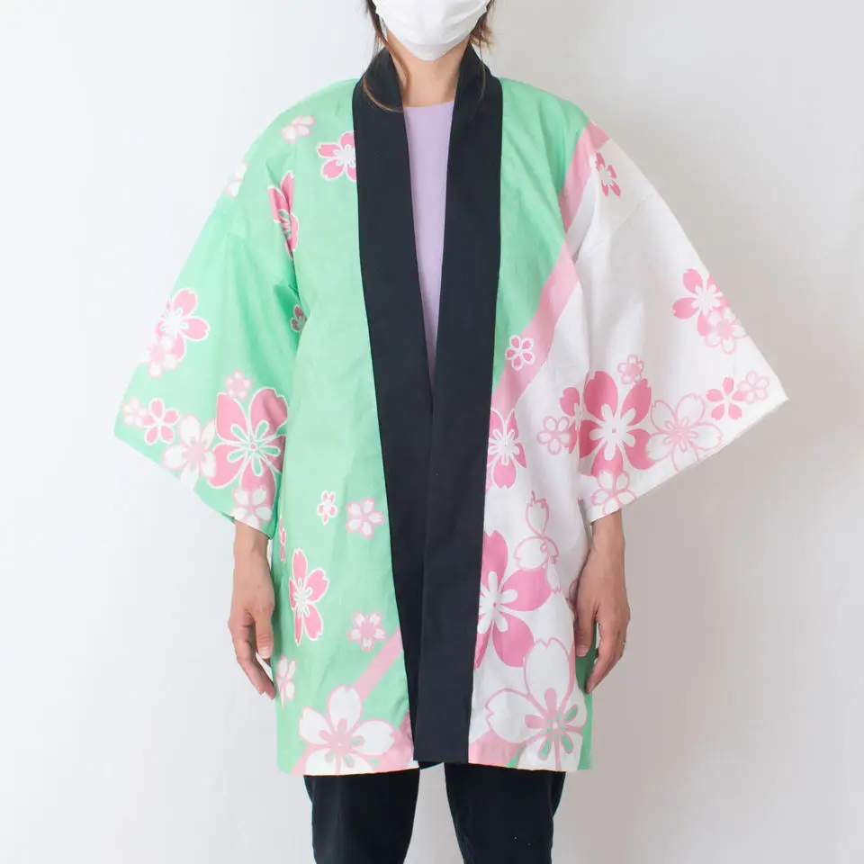 Japanese festivals traditional costumes happi coat Yoshiwara-tsunagi pattern large kimono man