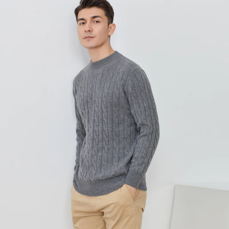 2022 new style autumn winter 100 cashmere men sweaters o-neck solid thick pullovers casual