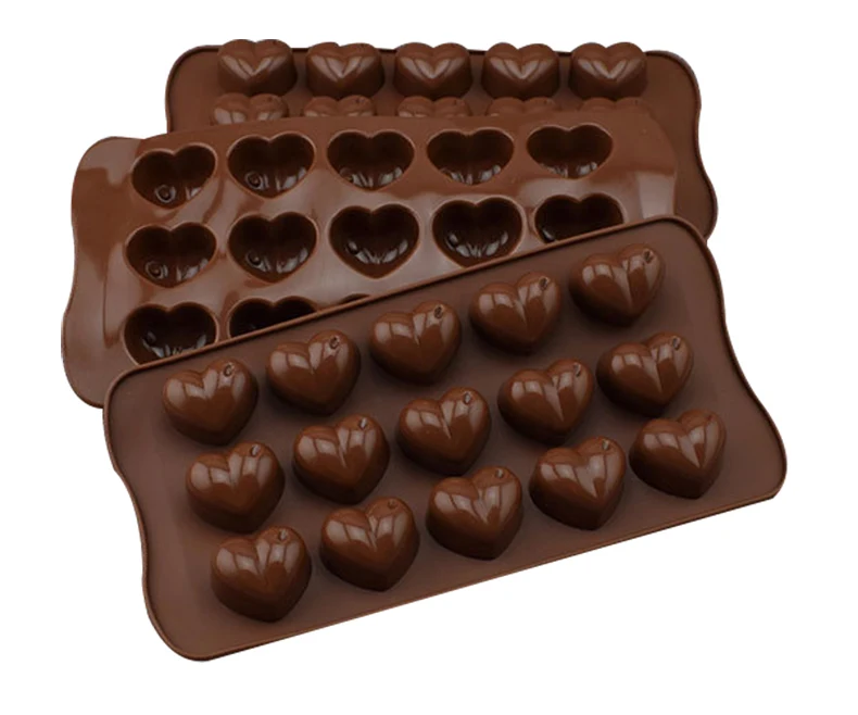 
15 Cavities Heart-shaped Candy Molds Silicone Chocolate Bar Mold 