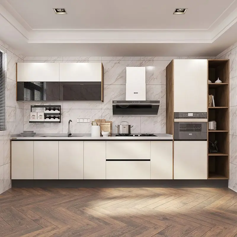 OPPEIN Custom Kitchen Full Set Furniture Cabinet Set Grey White Prefabricated Plywood Pvc Kitchen Cabinets