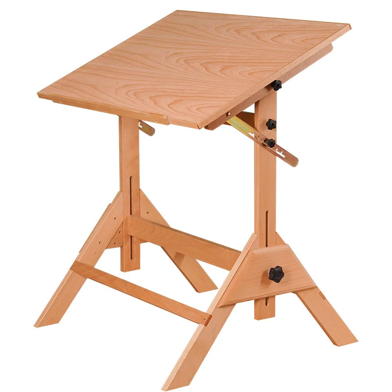 Solid Wood Drafting Table Artist Drawing Desk With Adjustable Height And Tiltable Tabletop For Artwork Graphic Design Reading