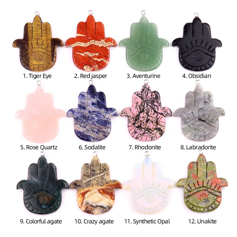 Natural Crystal Fatima Hand Pendant Agate Angel Eyes Palm Pendant For Decoration