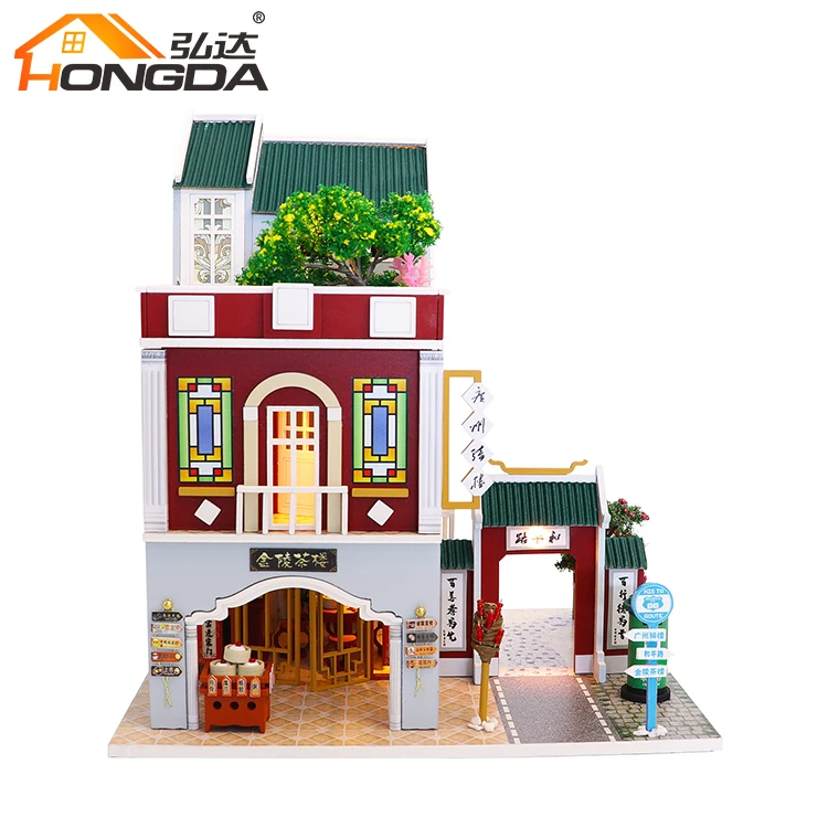 Wholesale  M2021 DIY Wooden Handmade Craft doll House miniature dollhouse with light
