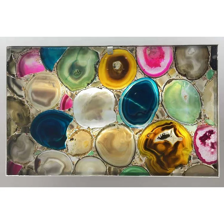 Luxury stone translucent backlit large polished colorful agate slab for countertop