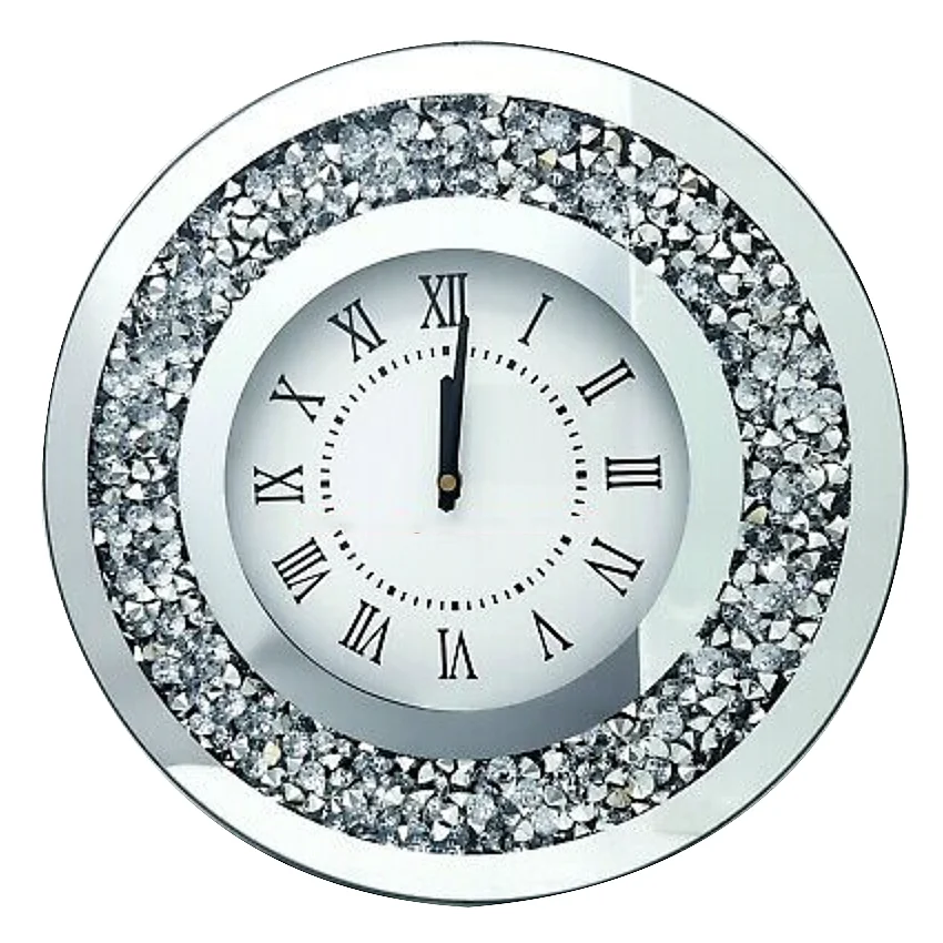 Over sized Crushed Diamonds Wall for Bedroom Glass Hanging Round Clock for Decorative Glam Crushed Diamond furniture