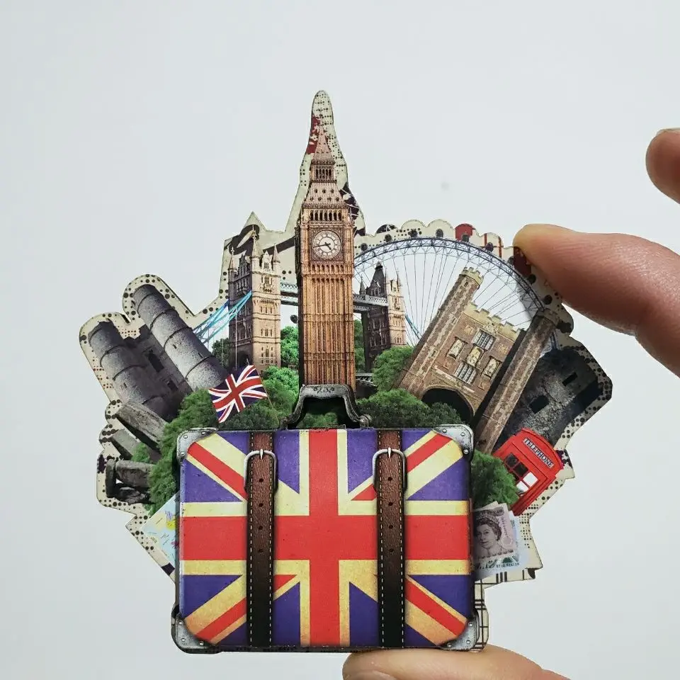 Special British 3D two-layer handmade refrigerator wood souvenir magnet