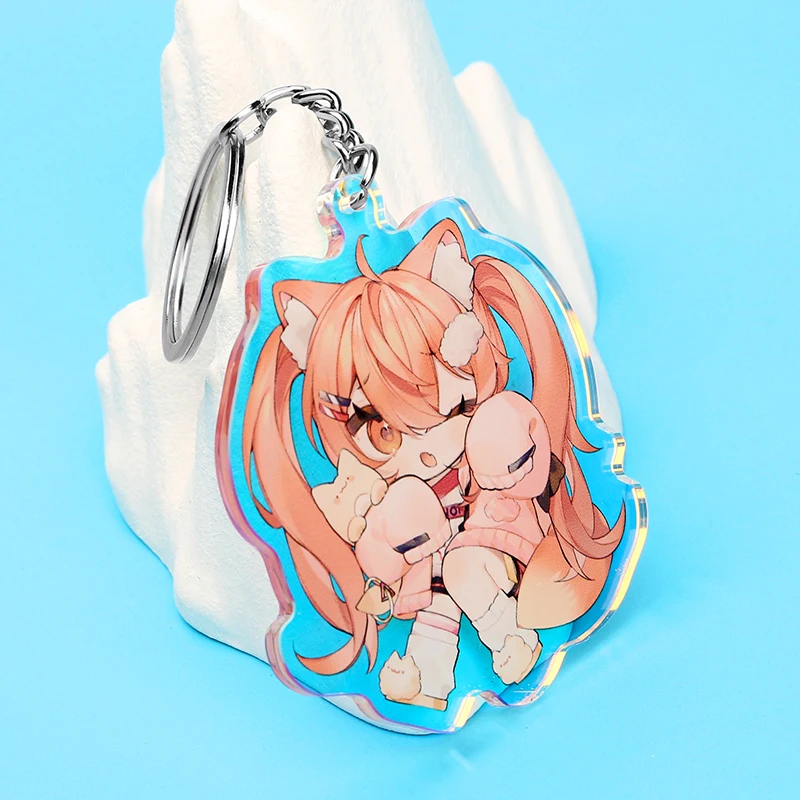 Customized printing acrylic anime keychain charm promotion rainbow holographic resin cute and lovely rainbow holographic plastic