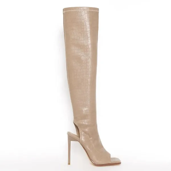 2024 Sexy Ladies Stiletto High Heel Open Toe Sandals Boots Women Leather Thigh Boots