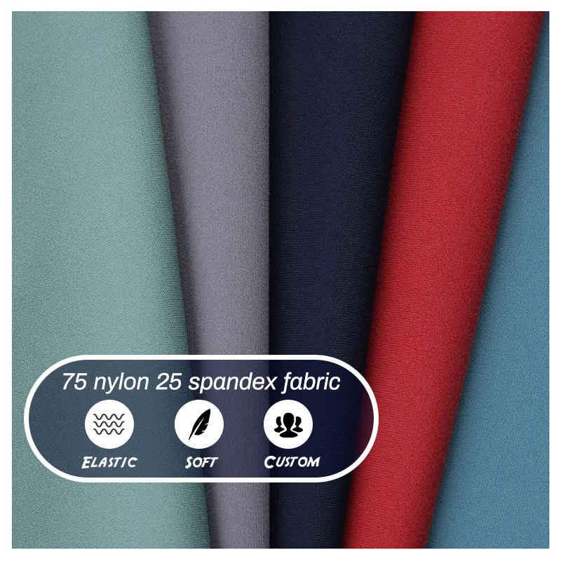 Stretchy 75 nylon 25 spandex fabric Good Quality 210 Gsm Interlock Sportswear Fabric For Yoga