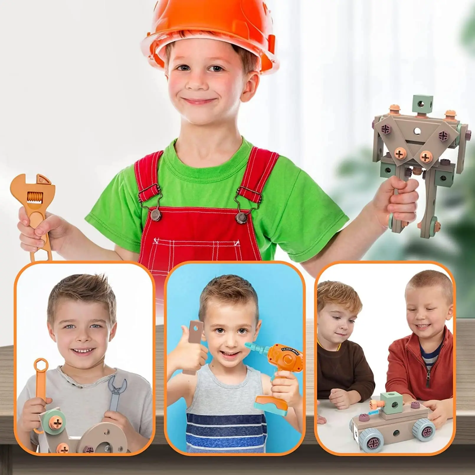 Educational Building Blocks Kids Power Tool Box Set DIY STEM Building Toys Kit 144PCS Electric Drill  Tool