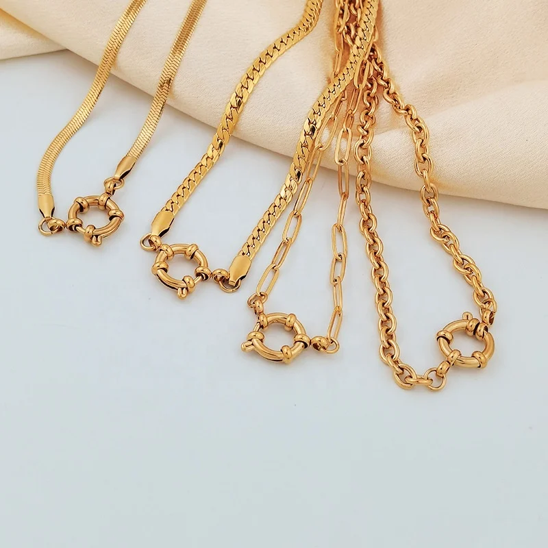 INS Fashion New Spring Buckle Pendant Necklace Stainless Steel Plating 18K Gold O Blade Stainless Steel Fashion Jewelry Necklace