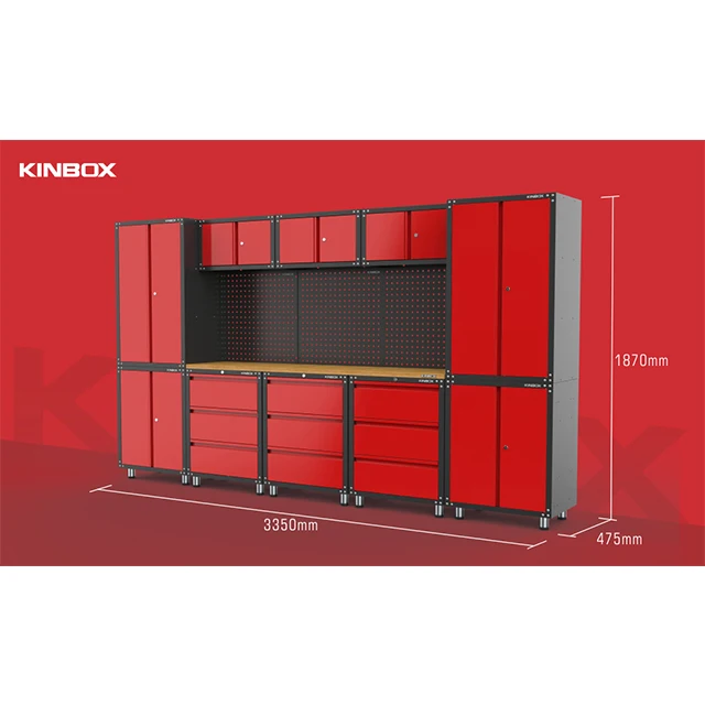 Kinbox 14pcs Garage Cabinet Storage Workbench Tool Cart Tool Trolley Workshop Metal Cabinet for Workshop