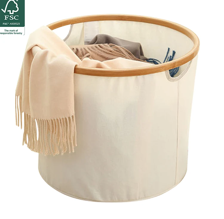 Cheap fashional wooden foldable dirty clothes laundry basketHot seller fabric foldable cloth laundry basket with bamboo