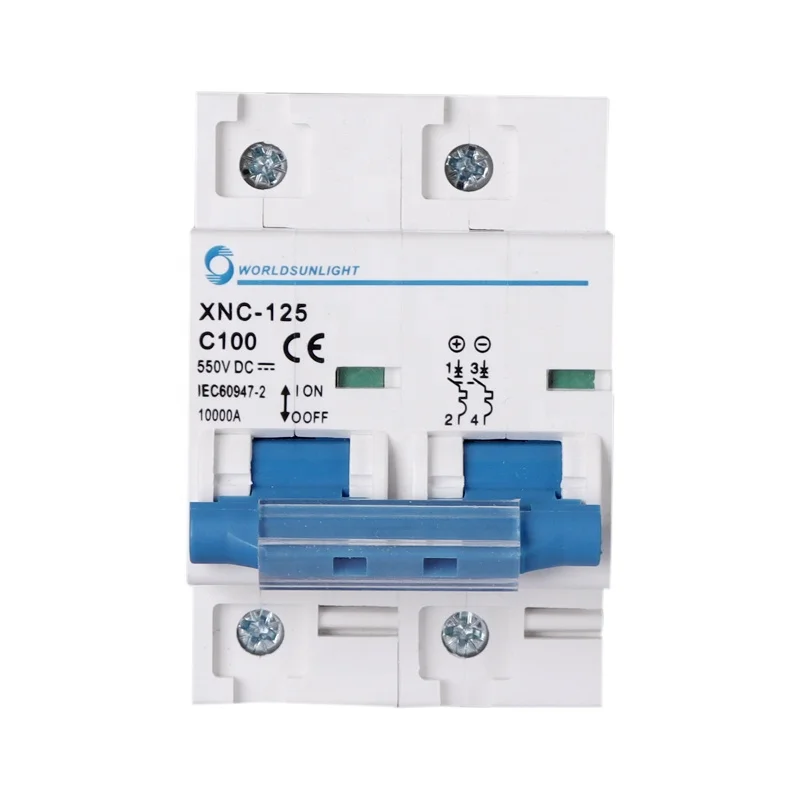 Worldsunlight CE XNC-125 IEC60947 80 100 125 Amp 550VDC 2 полюса миниатюрный автоматический выключатель перегрузки постоянного тока