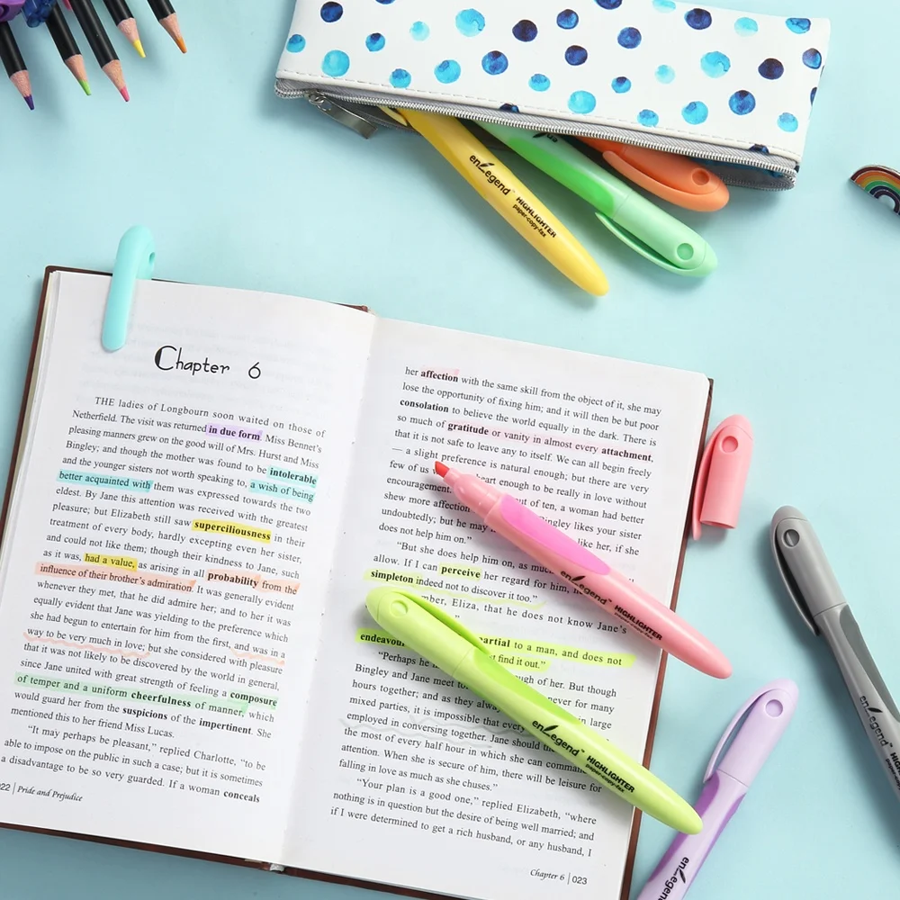 Fashionable Design Pastel Color Text Marker Pen Highliters Stationery Style Customer Logo With Rubber Grip