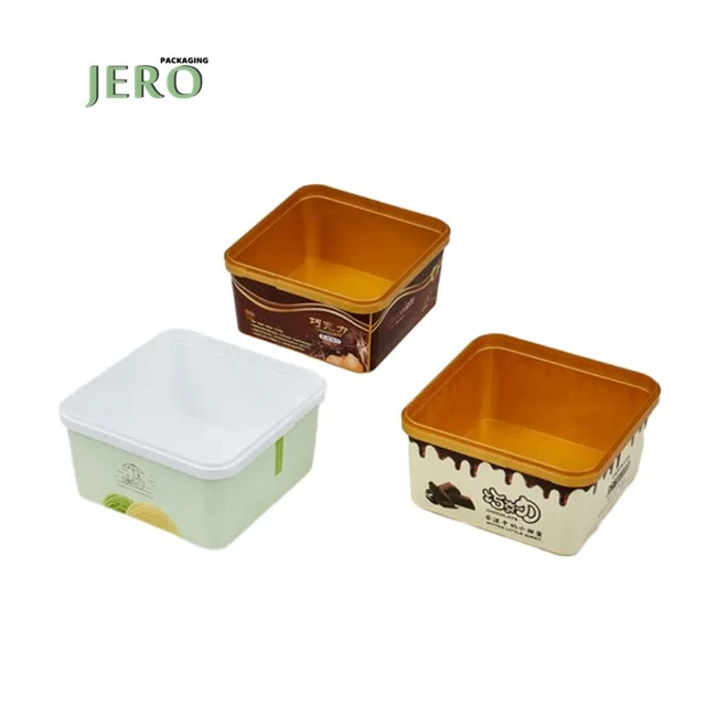 Manufacturer wholesale 1L 1000ml cookie box disposable ice cream tub plastic IML square  ice cream container  with lid