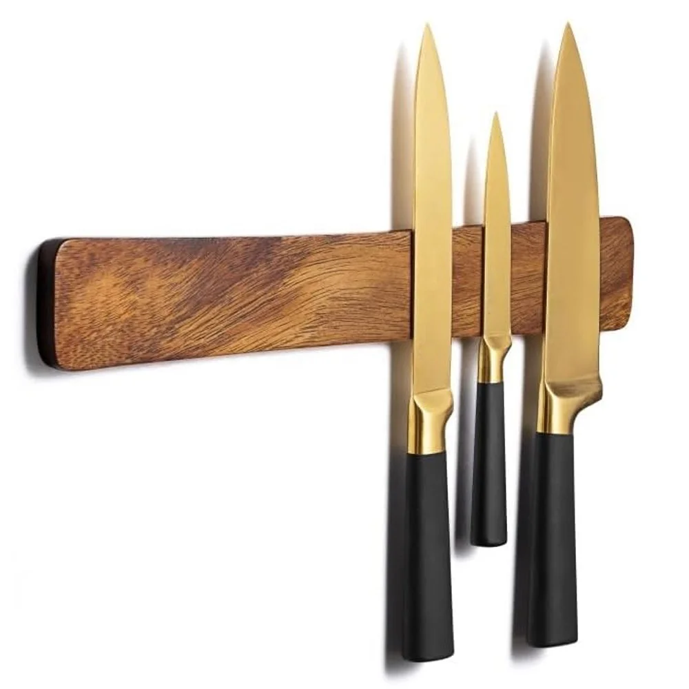 FLYWOD kitchen accessories wood magnet knife holder 16 inch knife magnetic strip acacia wood magnetic knife rack