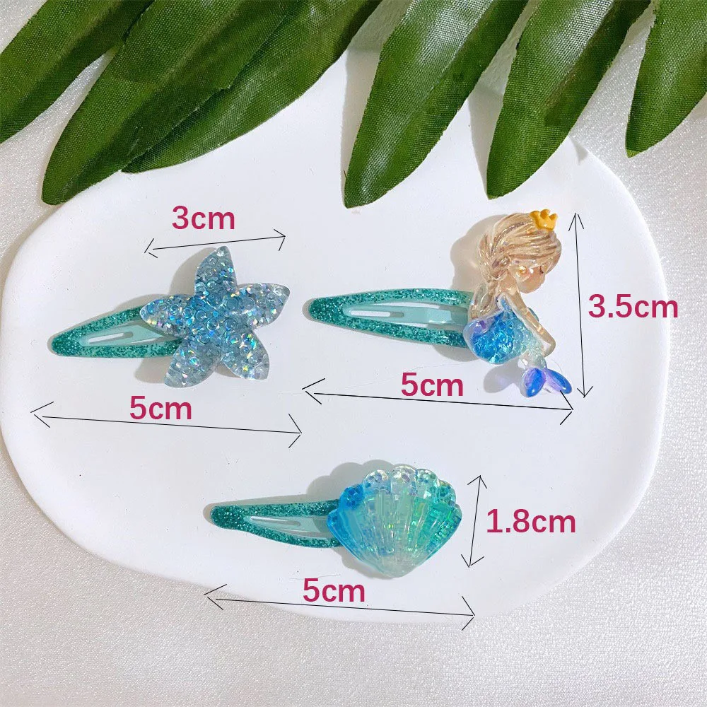 2022 Summer ocean style trendy baby girl hair accessories sequin mermaid shells hair pins hair clips set for kids