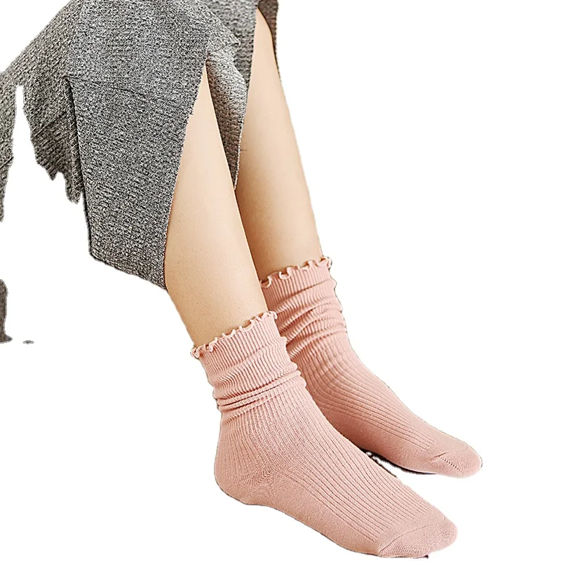 2024 tube socks Japanese linen pattern elastic wood ears hollow mesh pile socks young girls socks