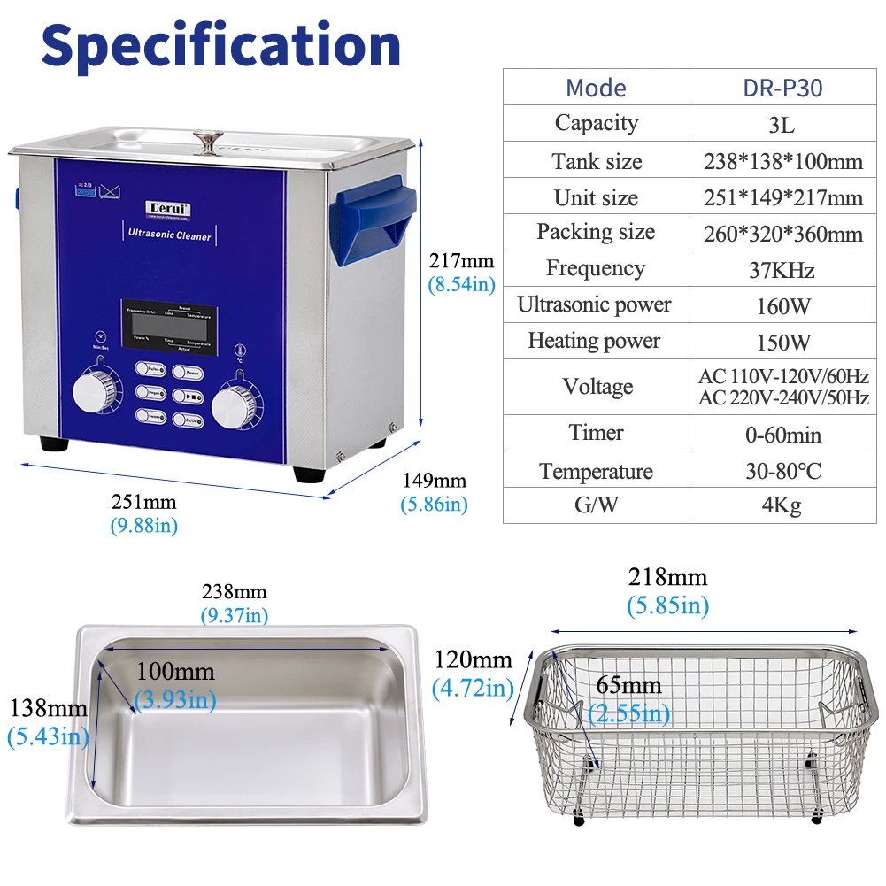 3L sonic cleaner for eyeglass  vinyl records pcb parts with digital timer heater ROHS ultrasonic cleaner