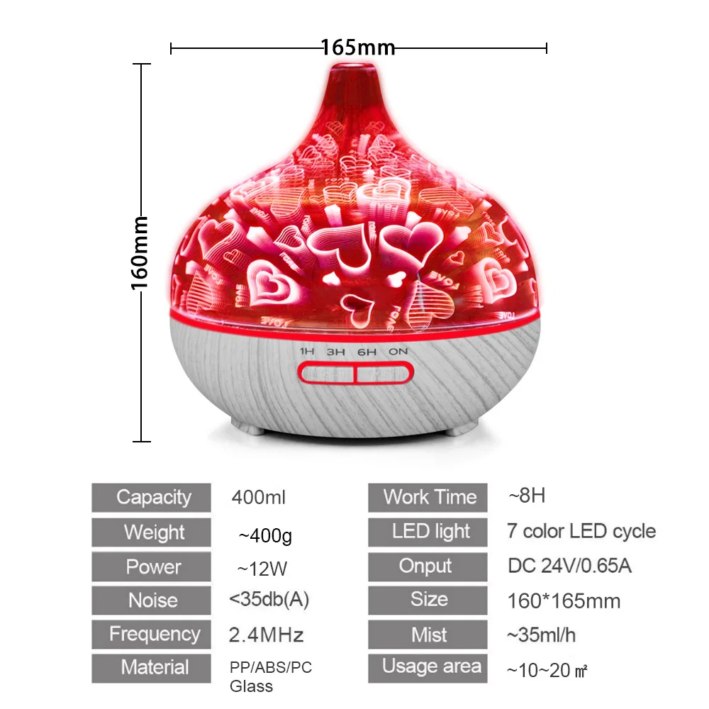 Tuya Smart Wifi 3d glass aroma diffuser/400ml Essential Oil Aromatherapy Ultrasonic Air Diffuser Humidifier/Air Humidifier
