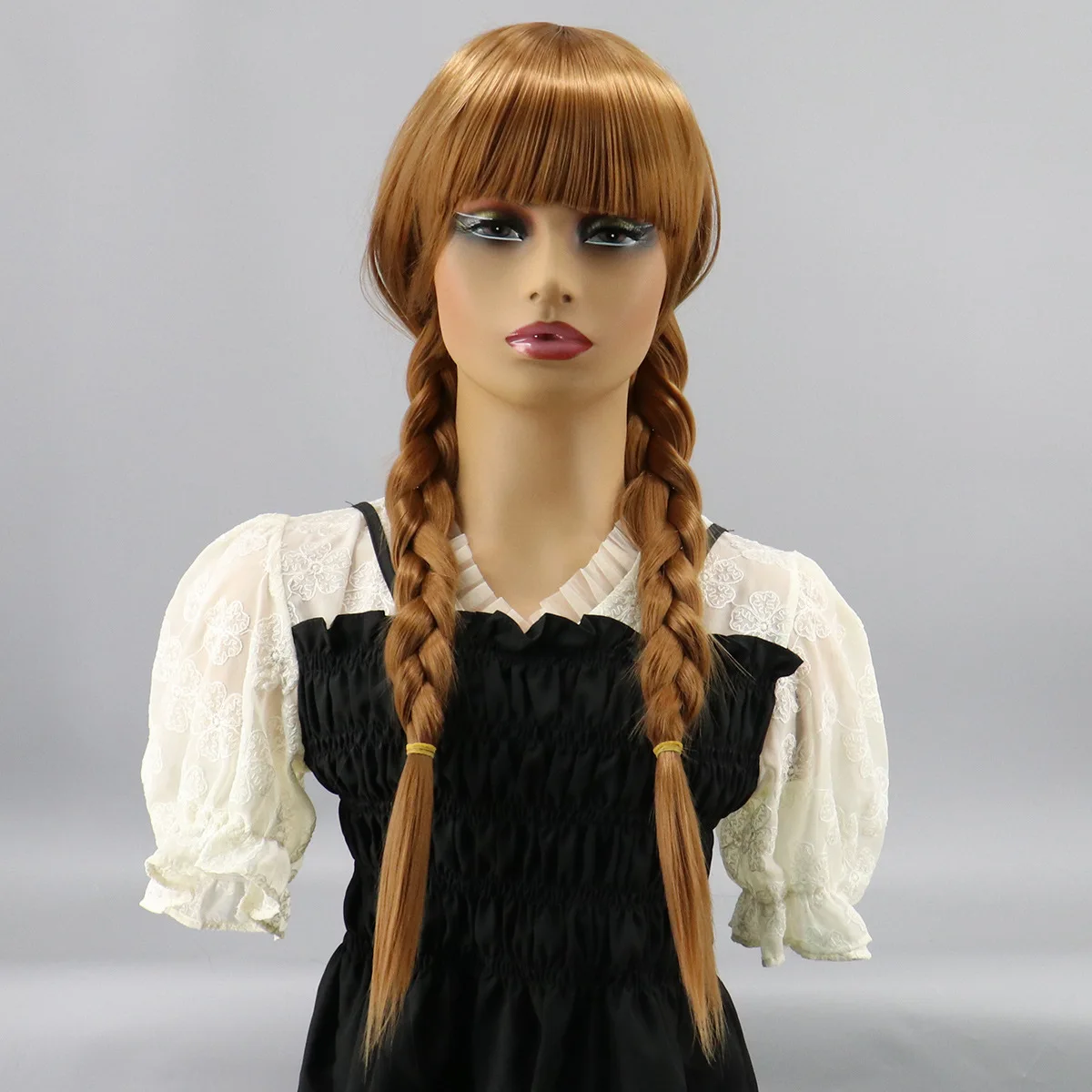Girls hair Cosplay  Brown Double Braid long Wigs Synthetic Hair Wigs for Party