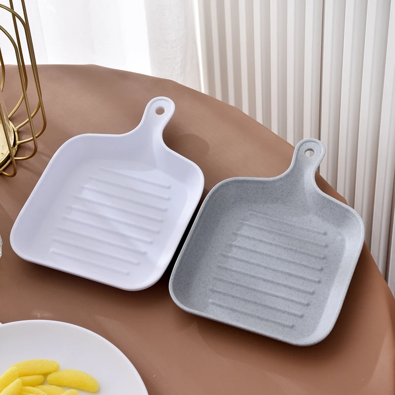 Custom Private Label Square Gold Edge Plastic Plates Home Kitchen Reusable Food Plates with Handle