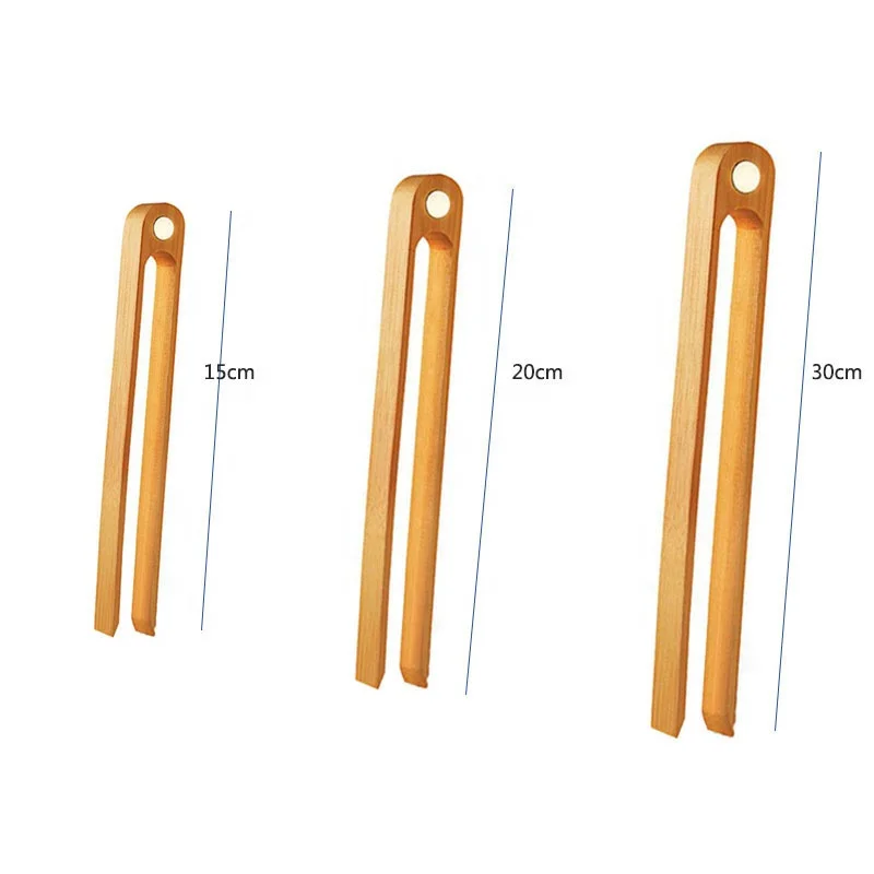 Reusable Food Clip Toaster Tongs for Toast Salad Barbecue Clip Bamboo Customized Logo OEM ODM Wooden Utensils Wood Tongs