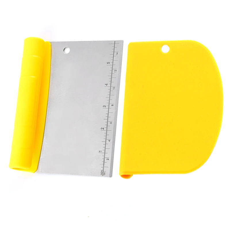 2 in 1  Multifunctional Flexible Yellow Stainless Steel Bowl Bench Dough Scraper  Baking Tools with Measurement Marks