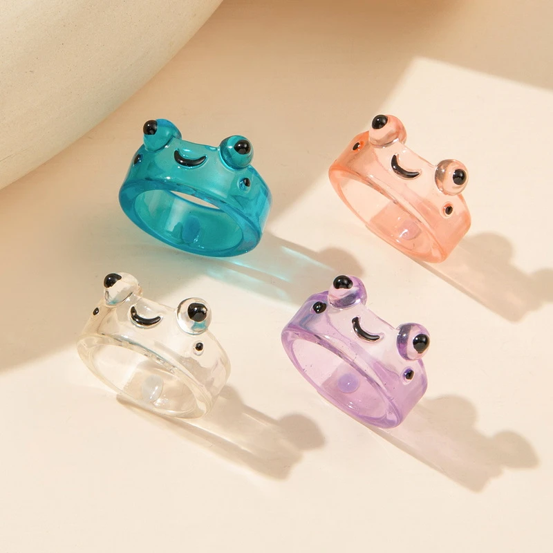 Cartoon Frog Rings for Girls Fashion Cute Frog Resin Women Men Ring Acrylic Animal Jewelry Best Friends Couple Rings Bijoux