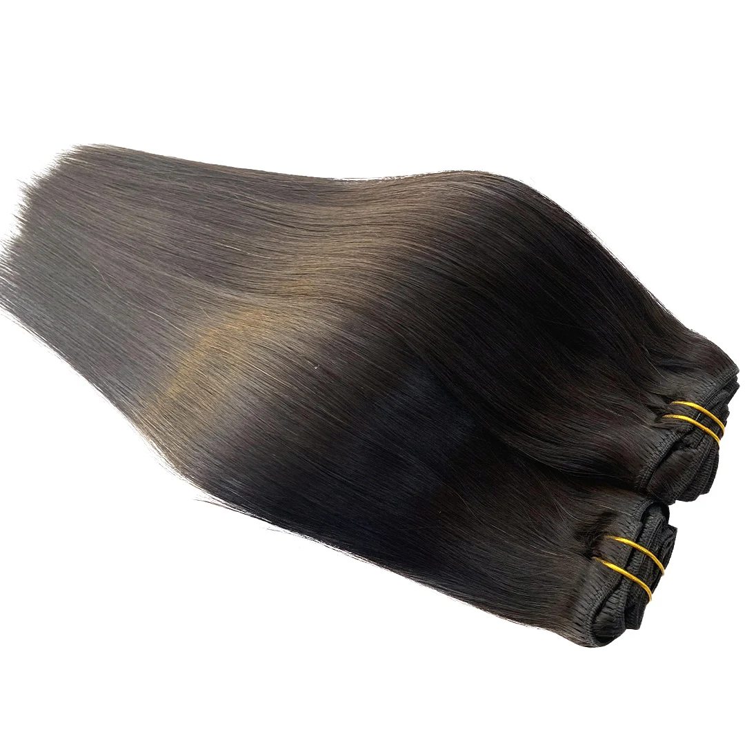 Pure and Unprocessed Human Hair Weft Extensions Instant Length and Volume Clip-in Hair Extensions Machine Double Weft straight